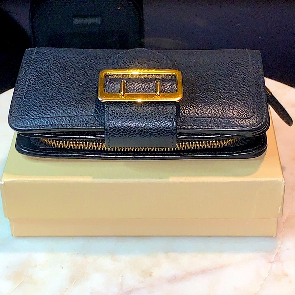 BURBERRY COMPACT ZIPPY WALLET BLACK LEATHER NOVA CHECK BOX DUST COVER HAMPSTEAD - Picture 8 of 15
